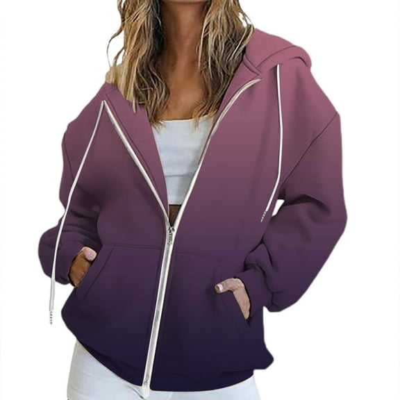 NMMUED Hoodies Y2k, Zip Up Sweatshirt Women, Fall Clothes for Women, Hooded Sweatshirt Women, Fall Sweatshirts for Women, Purple L