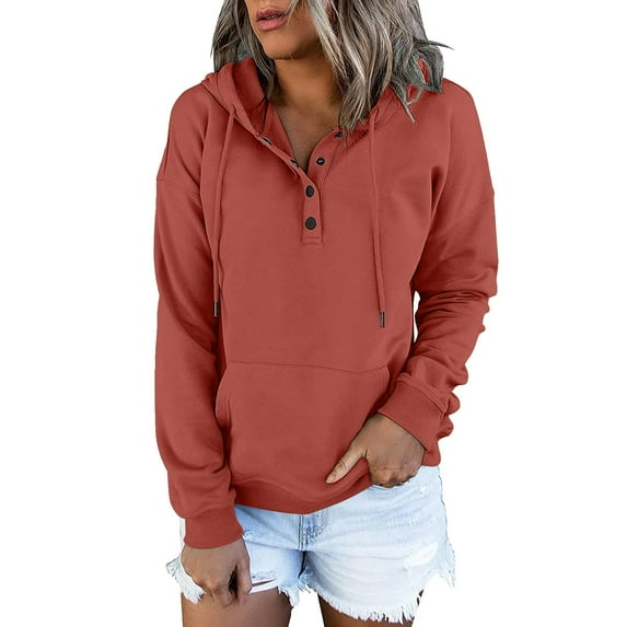 NMMUED Hoodies for Women, Womens Hoodies Pullover, Hooded Sweatshirts for Women, Comfort Hoodie, Casual Button Down Sweatshirt, Orange XL