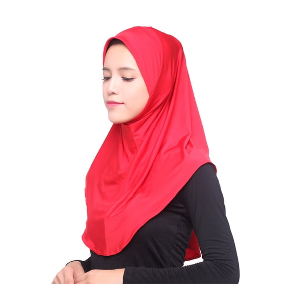 NMMUED Instant Slip-on Hijab for Women Modest Muslim Headscarf Solid Color Stretchy Prayer Amira Headwear Red One Size