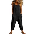 thumbnail image 1 of NMMUED Jumpsuits for Women Cotton Linen Baggy Overalls Casual Sleeveless Spaghetti Strap Rompers Loose Fit Wide Leg Pants with Pockets Summer Outfits Black L, 1 of 6