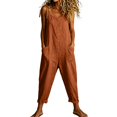 thumbnail image 1 of NMMUED Jumpsuits for Women Cotton Linen Overalls Casual Loose Sleeveless Spaghetti Strap Rompers Baggy Wide Leg Lounge Pants with Pockets Summer Wear Brick Red XXL, 1 of 6