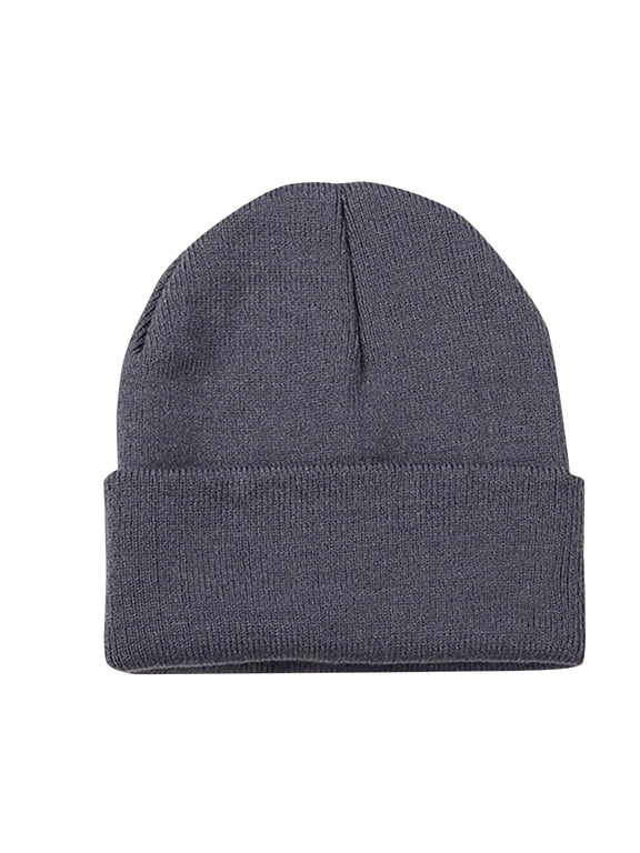 Knit Beanie Hat Warm Winter Hats Daily Cuffed Beanies Watch Hat for Men Women Dark Gray L