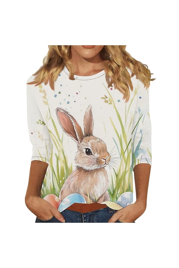 Ladies Easter Shirts Funny Easter Gift Easter Egg Graphic Happy Easter Egg T-shirt Rabbit Shirts for Women Cute Rabbit Shirt Cute Easter Outfits for Women Beige L