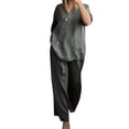 thumbnail image 1 of NMMUED Linen 2 Piece Set for Women Vacation Outfits Cotton Linen Summer Shirts Wide Leg Linen Pants Summer Flowy Boho Outfits Breathable Outfits Lounge Wear Green 2 XL, 1 of 6