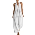 thumbnail image 1 of NMMUED Linen Set for Women Summer Women’s Cotton Linen 2 Piece Lounge Set Casual Breathable Halter Peplum Top Wide Leg Pants Relaxed Comfy Linen Lounge Sets for Women White S, 1 of 5