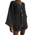 thumbnail image 1 of NMMUED Linen Sets for Women 2 Piece Loungewear Gauze Sets for Women 2 Piece Short Sets for Women Button Down Shirt and Shorts Set Women, Black L, 1 of 5