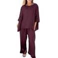 thumbnail image 1 of NMMUED Linen Two Piece Set Women 3/4 Sleeves Pullover Top Wide Leg Pants Cotton Linen Vacation Outfits 3/4 Sleeve Top Wide Leg Pants Work Suits Two Piece Sets for Women Casual Red XL, 1 of 8