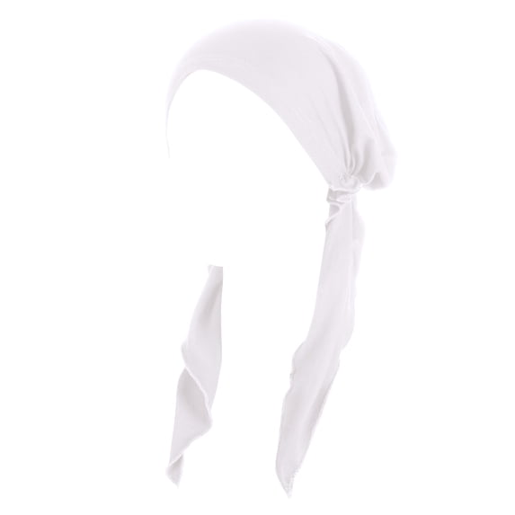 NMMUED Long Tail Head Wraps for Black Women Pre-tied Turban Chemo Cap Hair Loss Cover Hat Slouchy Beanie White One Size