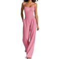 thumbnail image 1 of NMMUED Lounge Jumpsuits for Women Wide Leg Spaghetti Strap Long Romper Casual Summer Dressy High Waist Outfits with Pockets Pink L, 1 of 6