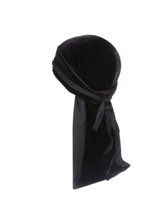 Men Velvet Durag with Long Tail Du Rags Headwraps for 360 Waves Black One Size