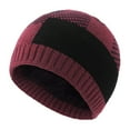 thumbnail image 1 of NMMUED Men Women Winter Fleece Lined Beanie Hat Thermal Warm Color Block Knit Skull Cap Red One Size, 1 of 4