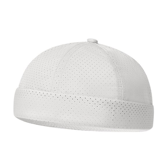 NMMUED Men's Breathable Mesh Docker Cap Perforated Brimless Hat Adjustable Summer Skull Cap White One Size