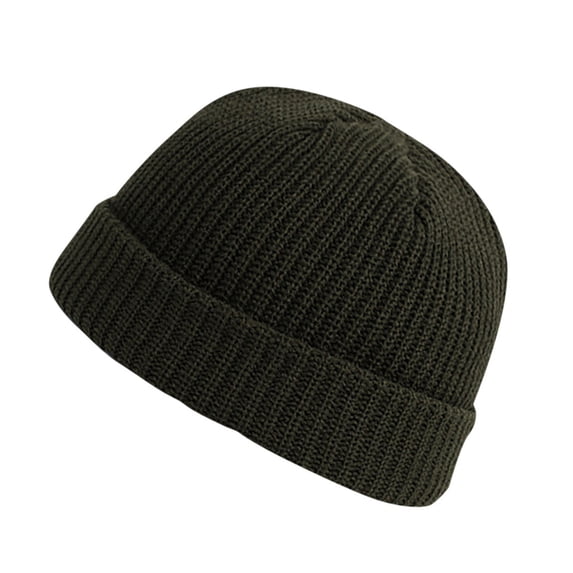 NMMUED Men's Short Fisherman Beanie Ribbed Knit Skull Cap Docker Hat Winter Warm Rolled Cuff Watch Hat Army Green One Size