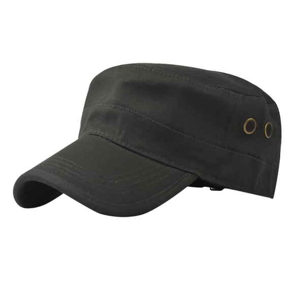NMMUED Men's Washed Cotton Military Caps Cadet Army Caps Vintage Flat Top Cap Army Green One Size