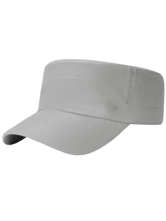 Men's Washed Cotton Military Caps Cadet Army Caps Vintage Flat Top Cap Light Gray One Size