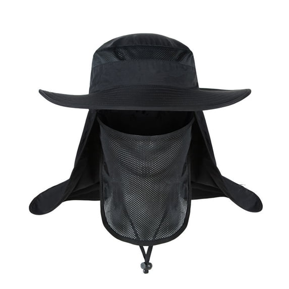 NMMUED Mens Outdoor Wide Brim Fishing Hat,upf 50+ Sun Protection Cap with Face Neck Flap for Hiking & Garden Black One Size