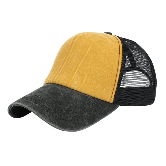 NMMUED Mesh Baseball Cap Sun Protection Hat Adjustable Size Lightweight Adjustable Sports Cap Curved Brim Baseball Hat Mesh Back Cap Golf Hat Headwear Yellow One Size
