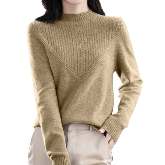 NMMUED Mock Neck Sweater Women Business Casual Sweaters for Women Long Sleeve Sweaters for Women Knit Top Tunic Sweaters for Women Soft Sweaters for Women Fitted Sweaters for Women Khaki M