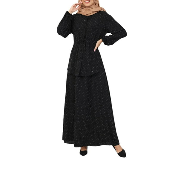 NMMUED Muslim Women Clothing Maxi Skirt Set Abayas for Women Muslim Abaya Dress Prayer Dress for Women Muslim, Black XXL
