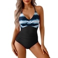 thumbnail image 1 of NMMUED One Piece Swimsuit Tummy Control Criss Cross Bathing Suit Slimming Ruched Swim Suit Push Up V Neck Swimwear Dark Blue M, 1 of 4