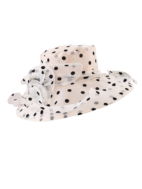 Organza Church Derby Hat Flower Wide Brim Fascinator Sun Hats for Women Wedding Cocktail Tea Party Fancy Hat Beige One Size