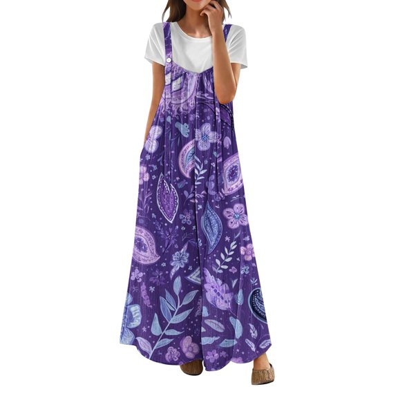 NMMUED Overalls for Women Loose Fit Floral Rompers for Women Boho Jumpsuit for Women Flowy Rompers for Women Travel Jumpsuits for Women, Purple M