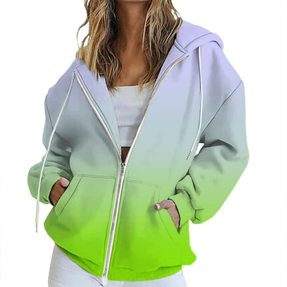 NMMUED Oversized Hoodies for Women, Workout Hoodie, Full Zip Hoodies for Women, Jackets for Women, Travel Jacket, Green XL