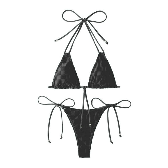 NMMUED Padded Swimsuits for Women, Push Up Bikini, High Cut Bikini, Mid Rise Bikini Sets for Women, Black L