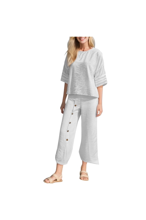 Pants Sets Women 2 Piece Outfits Capri Sets Women 2 Piece Outfits Lounge Sets for Women Matching Sets Women Clothing Travel Outfits for Women, Beige XXL