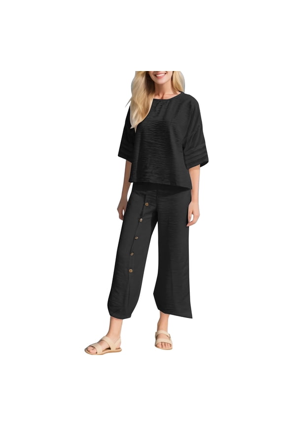 Pants Sets Women 2 Piece Outfits Capri Sets Women 2 Piece Outfits Lounge Sets for Women Matching Sets Women Clothing Travel Outfits for Women, Black XXL