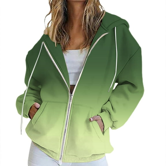 NMMUED Plain Hoodies, Travel Jacket, Fall Jackets for Women, Zip Up Sweatshirt Women, Womens Zip Up Hoodies, Green 3XL