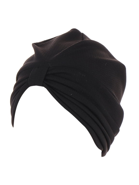 Pleated Head Wraps for Black Women Pre-tied Turban Chemo Cap Hair Loss Beanie Bonnet Sleep Hat Wrap Black One Size