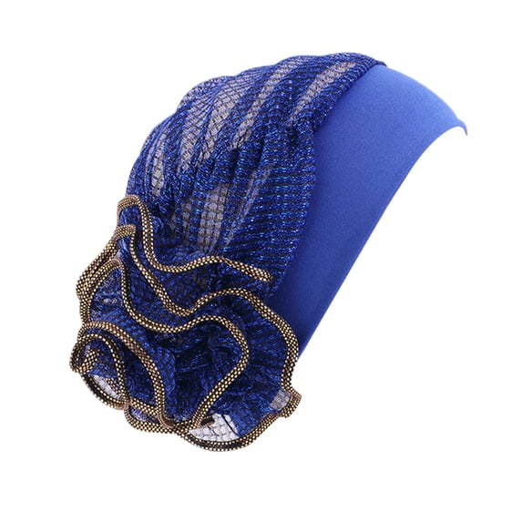 NMMUED Pre-tied African Turbans for Women Floral Beanie Chemo Cap Hair Loss Head Wrap Modest Headwear Blue One Size