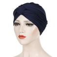 thumbnail image 1 of NMMUED Pre-tied African Turbans for Women Pleated Beanie Chemo Cap Hair Loss Head Wrap Modest Headwear Hat Navy One Size, 1 of 2