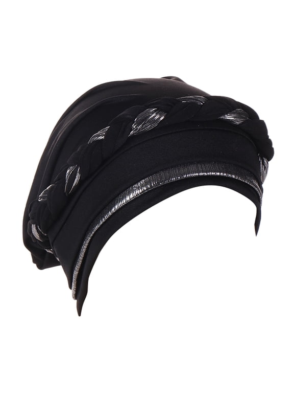 Pre-tied Chemo Turban Cancer Hats for Women Braided Twist Headwrap Soft Hair Cover Beanie Black One Size