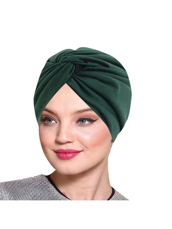 Pre-tied Cross Front Turban for Women African Head Wrap Chemo Cancer Hat Hair Loss Beanie Sleep Cap Army Green One Size