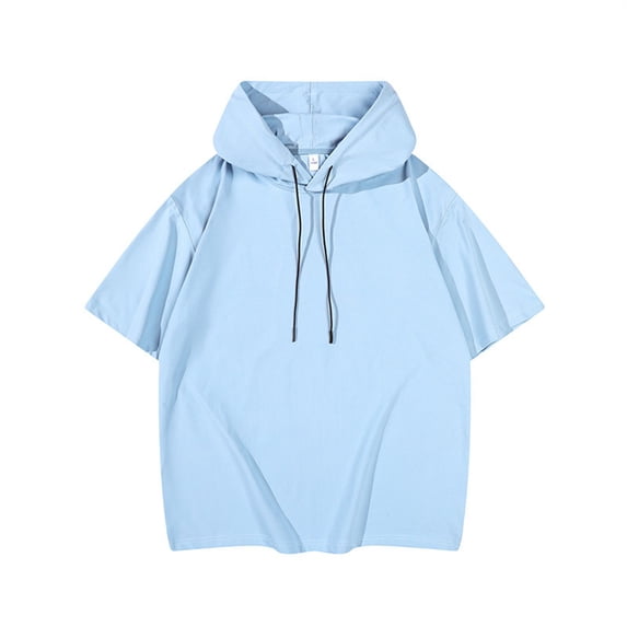 NMMUED Quick Dry Short Sleeve Hoodie Women Casual Lightweight Pullover Sweatshirt Drawstring Athletic Workout Tops Summer Activewear Sky Blue L