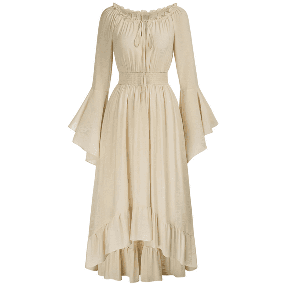 NMMUED Renaissance Dress Plus Size Victorian Dress for Women Vintage Dress for Women Maxi Dresses Renaissance Dress Women, Beige L