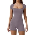 thumbnail image 1 of NMMUED Rompers for Women Workout Seamless Romper Yoga One Piece Tank Tops Jumpsuits Short Sleeve Tummy Control Rompers Light Violet XXL, 1 of 8