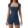 thumbnail image 1 of NMMUED Rompers for Women Workout Seamless Romper Yoga One Piece Tank Tops Jumpsuits Short Sleeve Tummy Control Rompers Navy L, 1 of 8