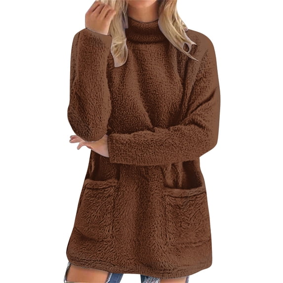 NMMUED Sherpa Pullover Womens Mock Neck Sweatshirt Fuzzy Pullover Women Soft Sweatshirts for Women Warm Sweatshirts for Women Oversized Pullover for Women Womens Oversized Sweatshirt Brown L