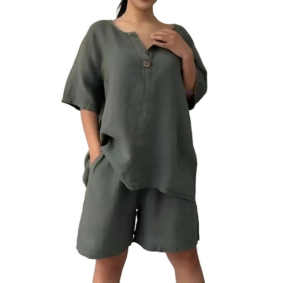 NMMUED Short Sets for Women Linen Sets for Women 2 Piece Summer Outfits for Women Gauze Sets for Women 2 Piece Lounge Sets for Women, Green XXXXL