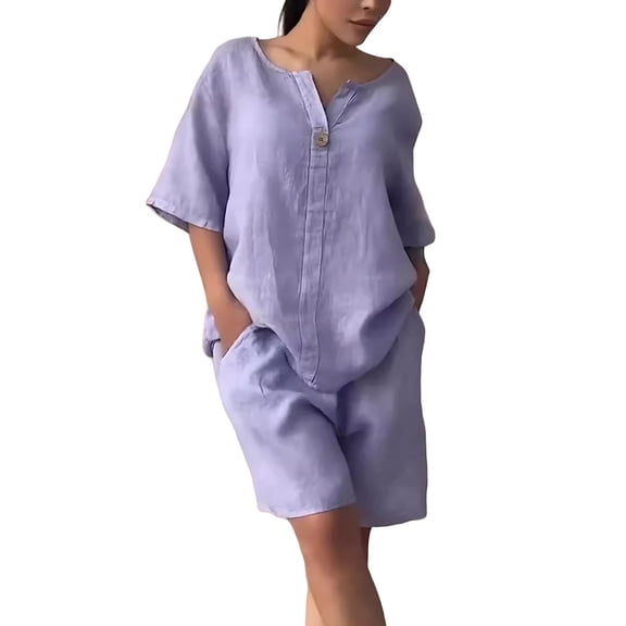 NMMUED Short Sets for Women Linen Sets for Women 2 Piece Summer Outfits for Women Gauze Sets for Women 2 Piece Lounge Sets for Women, Purple XXXXXL