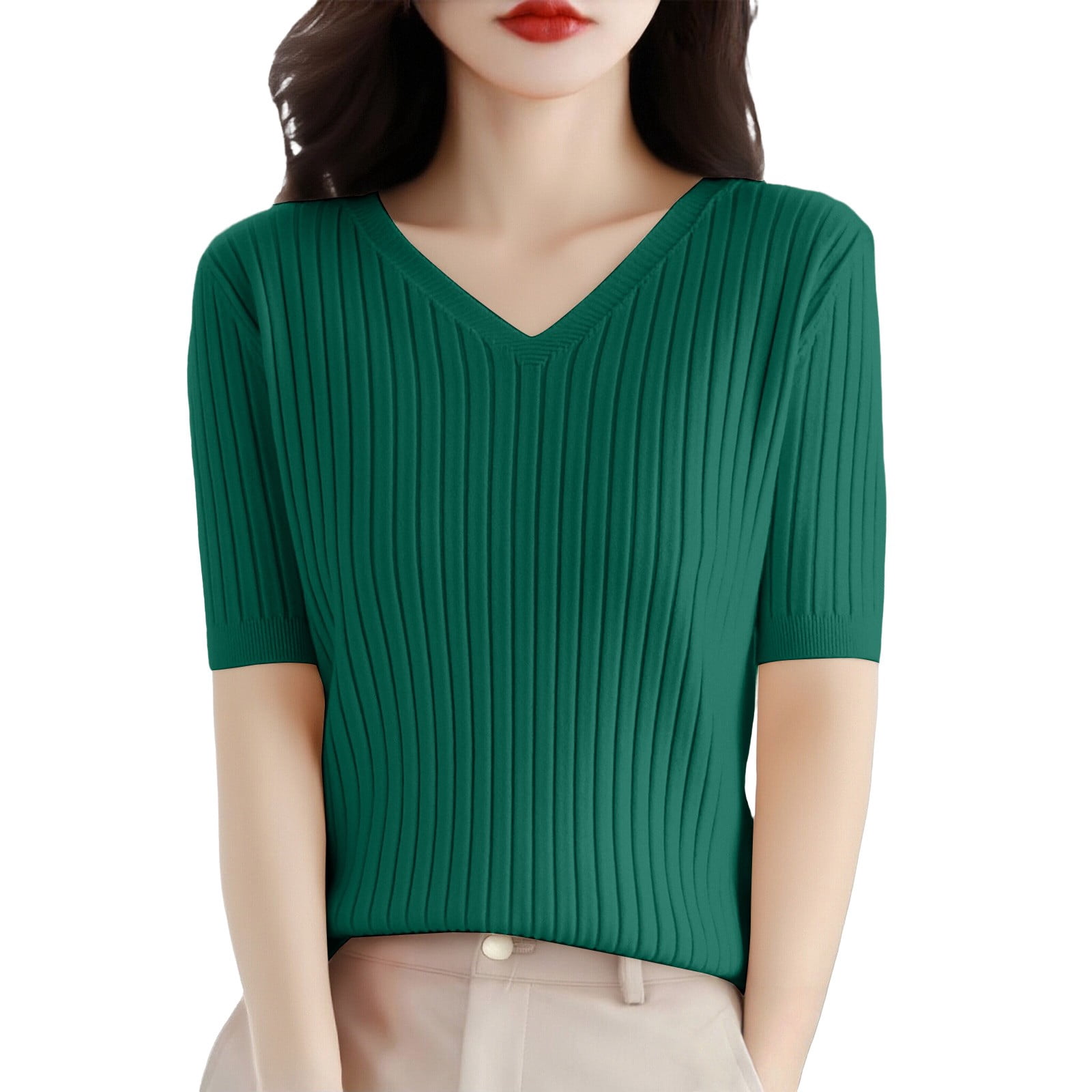 short sleeve sweaters for dresses Ivory Stripe Short Sleeve Sweater Top - All Tops