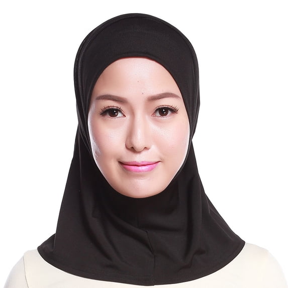 NMMUED Short Slip-on Hijab Ninja Underscarf for Women Modest Neck Cover Solid Color Inner Hijab Cap Black One Size