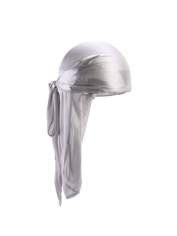 Silky Durag Headwraps Dorag for Men Women Waves, Satin Doo Rag, Durags with Long Tail and Wide Straps Silver One Size