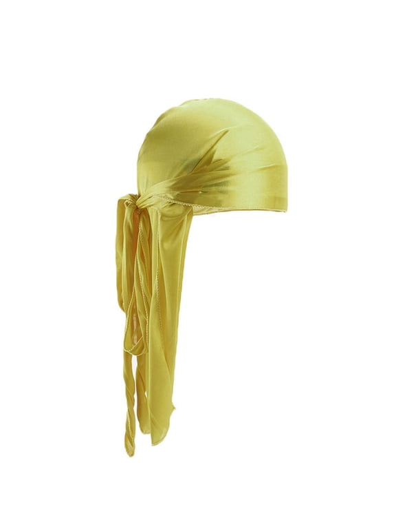 Silky Durag Headwraps Dorag for Men Women Waves, Satin Doo Rag, Durags with Long Tail and Wide Straps Yellow One Size