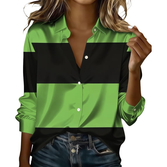 NMMUED St Patrick's Day Shirt for Women Womens Button Down Blouse Green Shirts Shamrock Shirts Long Sleeve Satin Tops for Women Irish Shamrock Graphic St Patricks Day Top Women Hot Pink S