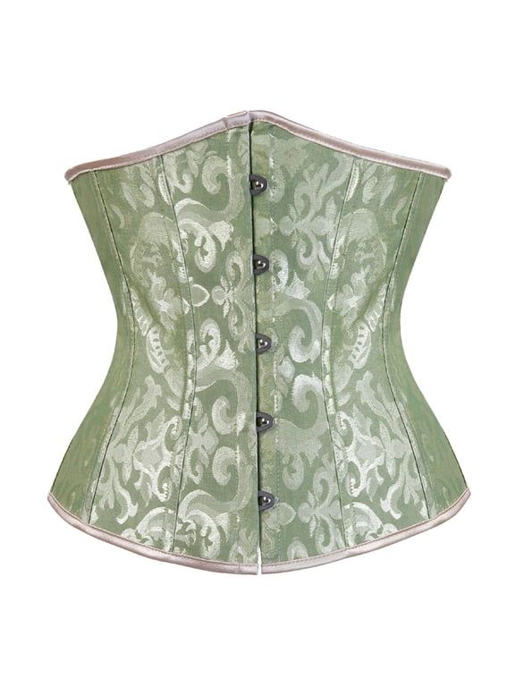 Steampunk Underbust Waist Cincher Corset for Women Vintage Jacquard Bustier Shapewear Green M
