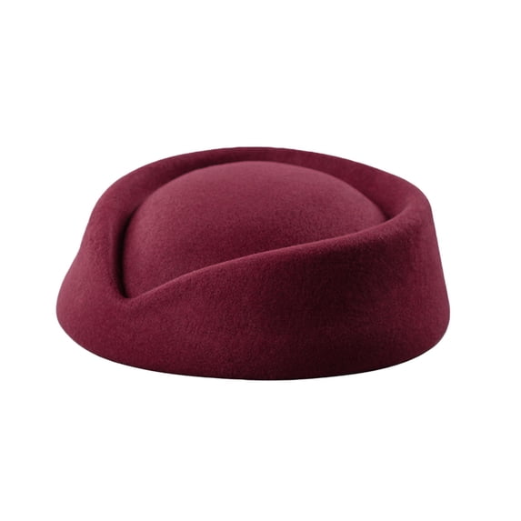 NMMUED Stewardess Hat Felt Air Hostesses Pillbox Hat Teardrop Fascinator Base for Women Wine One Size